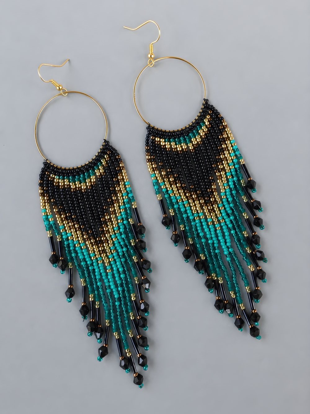 Ocean Western Geo Boho Fringe Seed Beads Earrings Handmade Beaded Jewelry